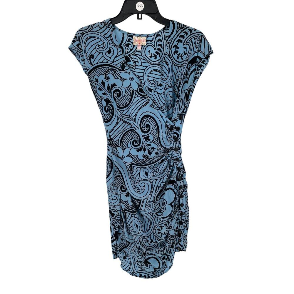 Plenty By Tracy Reese Women's Blue Ruched‎ Snap Side Silk Dress Size 2